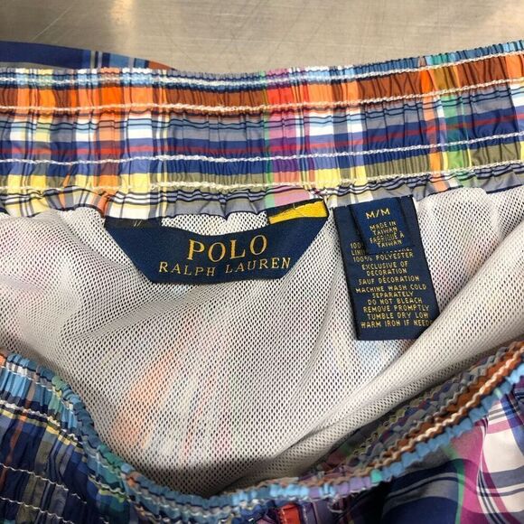 Polo Ralph Lauren Plaid Swim Trunks Size Medium (M) No Ties Great Colors - Picture 5 of 5